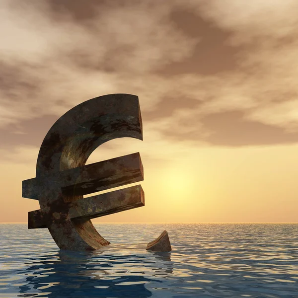 Euro segno affondamento in acqua — Foto Stock