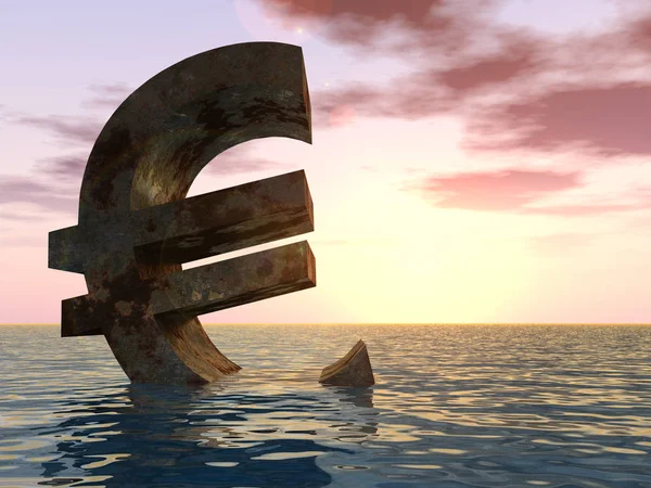 Sinal euro afundando na água — Fotografia de Stock