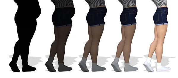 Štíhlá mladá žena s nadváhou vs — Stock fotografie
