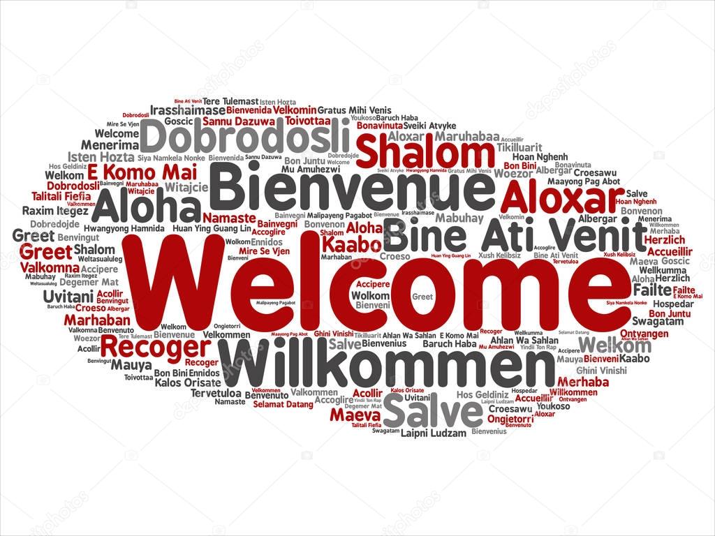 welcome or greeting word cloud