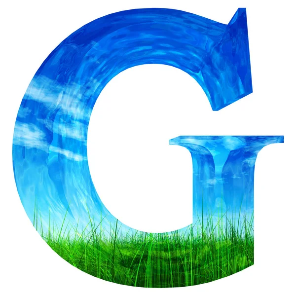 Gras en een blauwe hemel water lettertype — Stockfoto