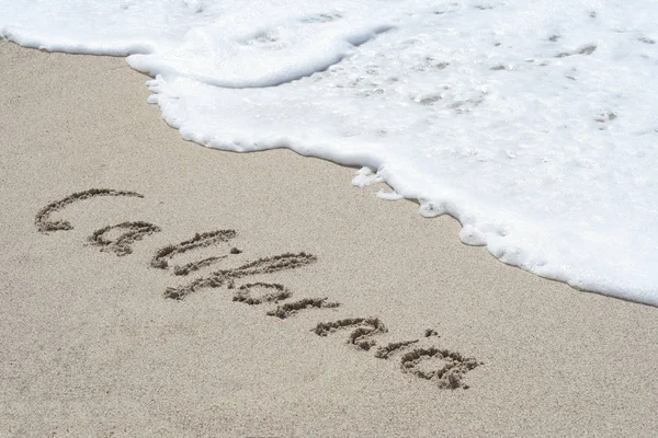 Hand written text on sandy beach