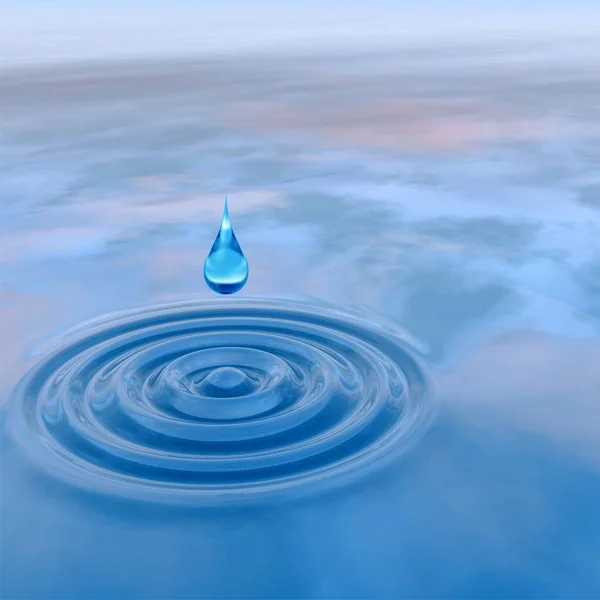 Kapka, padající vodou vlnky — Stock fotografie