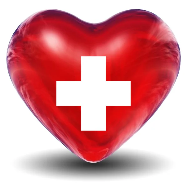 3D srdce se znakem kříže — Stock fotografie