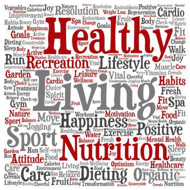 Sağlıklı yaşam kare kelime bulutu