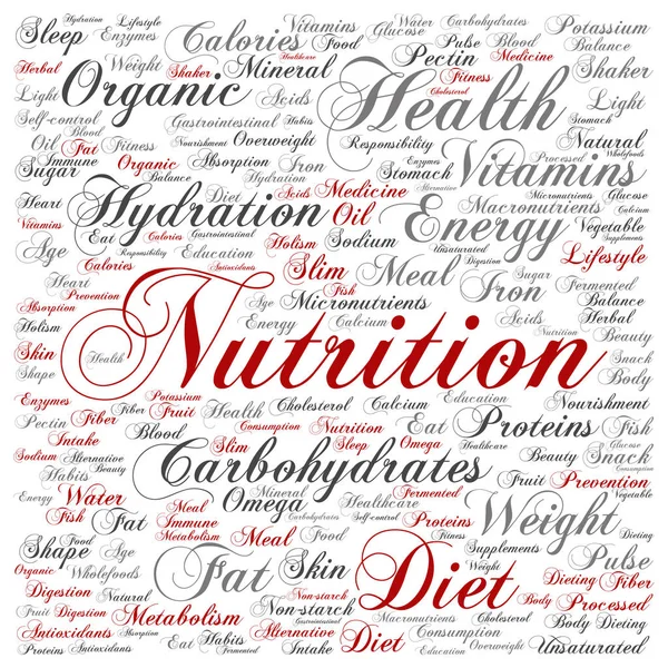Nutricion salud palabra cuadrada nube — Vector de stock