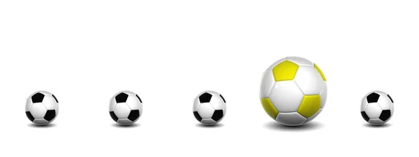 3d bolas de futebol em linha — Fotografia de Stock