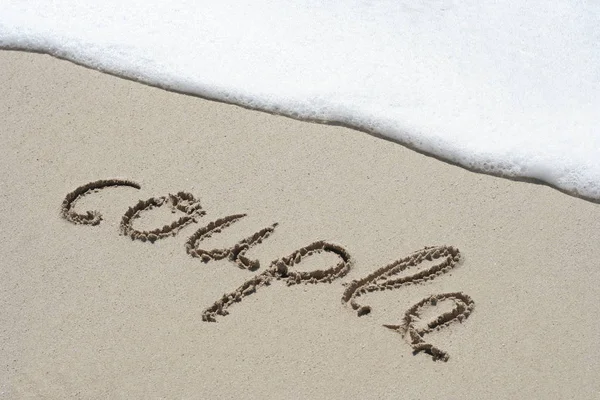 Couple hand written in the sandy beach — Stock Photo, Image