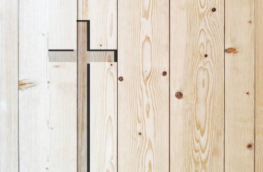 Kahverengi eski Hıristiyan din sembol inanç bir grungy dokulu kilise duvar veya rustik arka plan veya zemin üzerinde işareti olarak şekli alan kavramsal maneviyat veya diriliş tasarım kopyalama