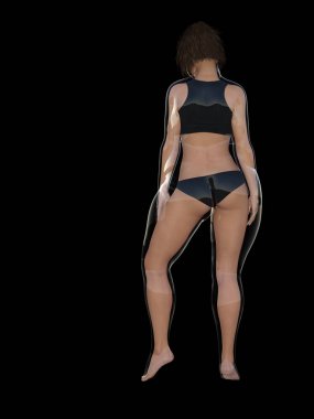 Kavramsal şişman kilolu obez kadın vs fit sağlıklı vücut Kilo kaybını takiben ince ya da diyet izole kas ince olan kadın. Fitness, beslenme veya şişmanlık obezite sağlık şekil 3d çizim