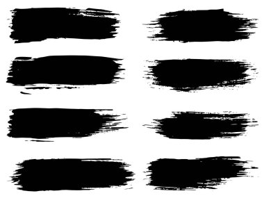 Sanatsal grungy siyah boya el yapılmış yaratıcı fırça darbesi topluluğu izole üzerinde beyaz arka plan ayarlayın. Soyut grunge skeçler tasarım eğitim veya grafik sanatı dekorasyon için bir grup