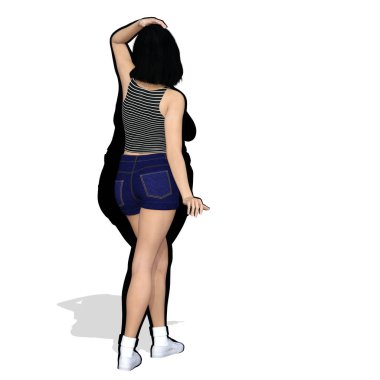 Kavramsal şişman kilolu obez kadın vs fit sağlıklı vücut Kilo kaybını takiben ince ya da diyet izole kas ince olan kadın. Fitness, beslenme veya şişmanlık obezite sağlık şekil 3d çizim