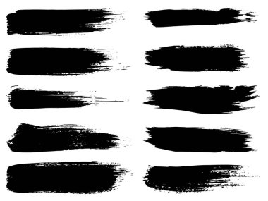 Sanatsal grungy siyah boya el yapılmış yaratıcı fırça darbesi topluluğu izole üzerinde beyaz arka plan ayarlayın. Soyut grunge skeçler tasarım eğitim veya grafik sanatı dekorasyon için bir grup