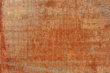 Turuncu kahverengi eski paslı aşınmış metal veya sac yatay duvar arka plan olarak soyut kirli dokulu metalik vintage endüstriyel closeup retro grungy yüzey tasarımı için. Kaba bir demir plaka yaşlı