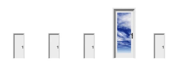 Wysokiej rozdzielczości pojęciowy 3d drzwi z rzędu z jednym innym, idealnym rozwiązaniem dla projekty koncepcyjne — Zdjęcie stockowe