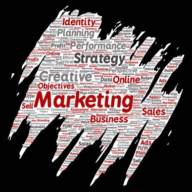 Kavramsal kalkınma iş pazarlama hedef boya fırça kağıt sözcük vektör izole arka plan bulut. Kolaj reklam, strateji, promosyon marka, değer, performans planlama veya meydan okuma