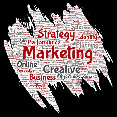 Kavramsal kalkınma iş pazarlama hedef boya fırça kağıt sözcük vektör izole arka plan bulut. Kolaj reklam, strateji, promosyon marka, değer, performans planlama veya meydan okuma