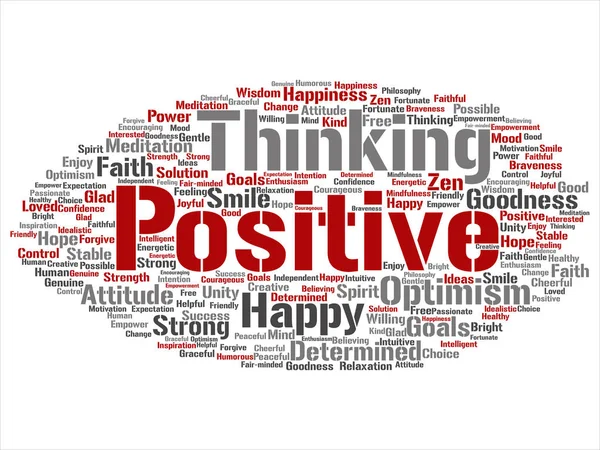 Positive thinking, happy strong attitude round word cloud
