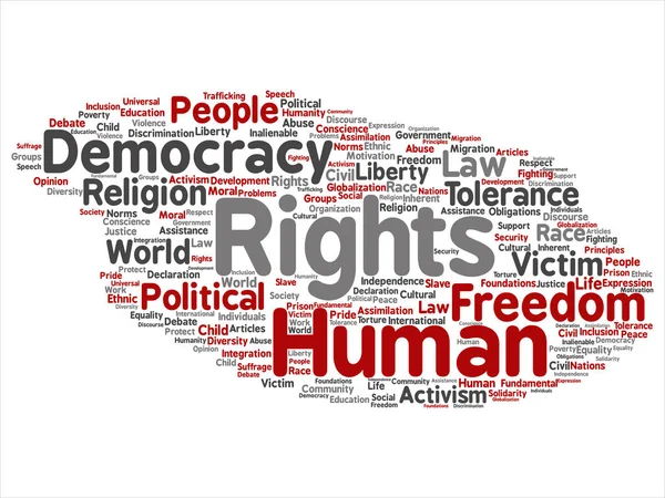 Права людини політична свобода або демократія круглий слово хмара — стоковий вектор