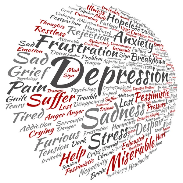 Conceptual depresion atau mental disorder word cloud - Stok Vektor