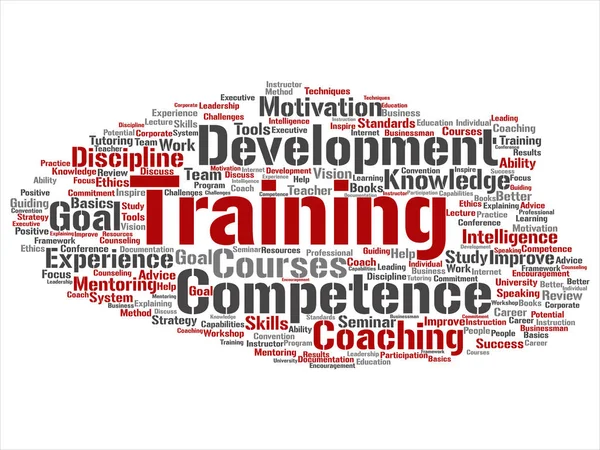 Treinamento, coaching ou aprendizagem de nuvem de palavras abstrata —  Vetores de Stock