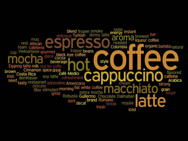 Café caliente expreso palabra redonda nube aislada — Archivo Imágenes Vectoriales