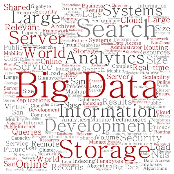 Big data sistemas de almacenamiento de gran tamaño de palabra cuadrada nube — Vector de stock