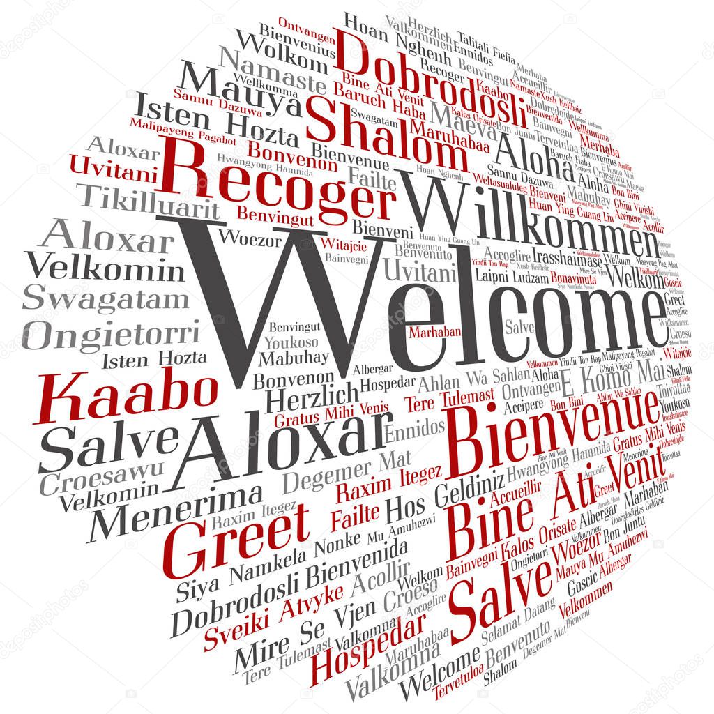 Welcome international round word cloud isolated