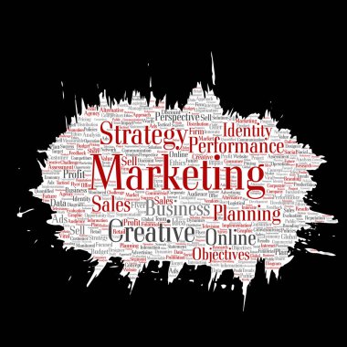 Kavramsal kalkınma iş pazarlama hedef boya fırça kağıt kelime izole arka plan bulut. Kolaj reklam, strateji, promosyon marka, değer, performans planlama veya meydan okuma