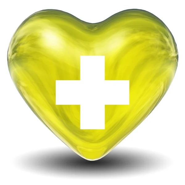 Coeur 3D haute résolution avec un signe croisé ou un symbole isolé sur fond blanc, idéal pour les conceptions médicales, sanitaires ou médicales. C'est un concept ou une image conceptuelle faite pour la santé ou la cardiologie . — Photo