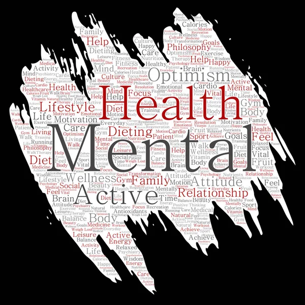 Conceptual mental health or positive thinking paint brush paper word cloud isolated background. Collage of optimism, psychology, mind healthcare, thinking, attitude balance or motivation text — Stock Photo, Image
