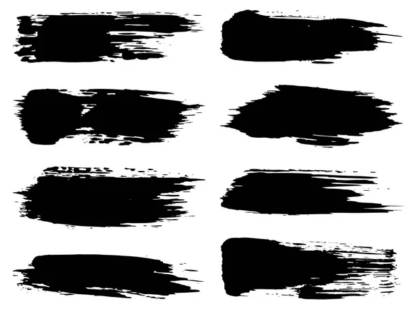Gyűjtemény a művészi szutykos fekete festékkel kézzel készített kreatív ecsetvonás beállítása a elszigetelt fehér háttér. Absztrakt grunge vázlatok design oktatás vagy grafikai díszítése egy csoportja — Stock Fotó