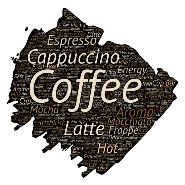 Konzeptionelle kreative heiße italienische Kaffeepause am Morgen, Cappuccino oder Espresso Restaurant oder Cafeteria Pinsel oder Papiergetränk Wortwolke isoliert. ein Spritzer Energy oder Geschmacksgetränk Konzepttext — Stockfoto