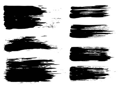 Beyaz arka planda sanatsal grungy siyah el vektör koleksiyonu, yaratıcı fırça darbesi setini izole etti. Tasarım eğitimi veya grafik sanat dekorasyonu için bir grup soyut grunge çizimi