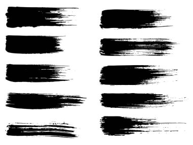 Beyaz arka planda sanatsal grungy siyah el vektör koleksiyonu, yaratıcı fırça darbesi setini izole etti. Tasarım eğitimi veya grafik sanat dekorasyonu için bir grup soyut grunge çizimi