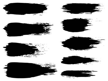 Beyaz arka planda sanatsal grungy siyah el vektör koleksiyonu, yaratıcı fırça darbesi setini izole etti. Tasarım eğitimi veya grafik sanat dekorasyonu için bir grup soyut grunge çizimi