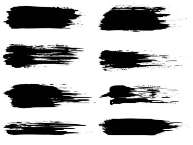Beyaz arka planda sanatsal grungy siyah el vektör koleksiyonu, yaratıcı fırça darbesi setini izole etti. Tasarım eğitimi veya grafik sanat dekorasyonu için bir grup soyut grunge çizimi
