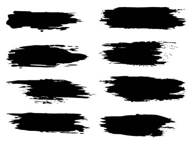 Beyaz arka planda sanatsal grungy siyah el vektör koleksiyonu, yaratıcı fırça darbesi setini izole etti. Tasarım eğitimi veya grafik sanat dekorasyonu için bir grup soyut grunge çizimi