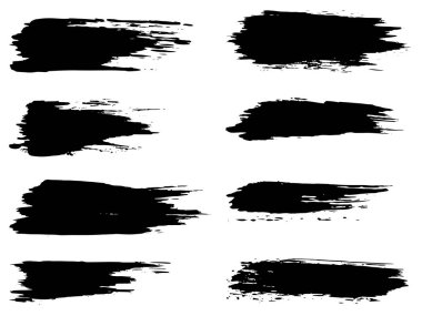 Beyaz arka planda sanatsal grungy siyah el vektör koleksiyonu, yaratıcı fırça darbesi setini izole etti. Tasarım eğitimi veya grafik sanat dekorasyonu için bir grup soyut grunge çizimi