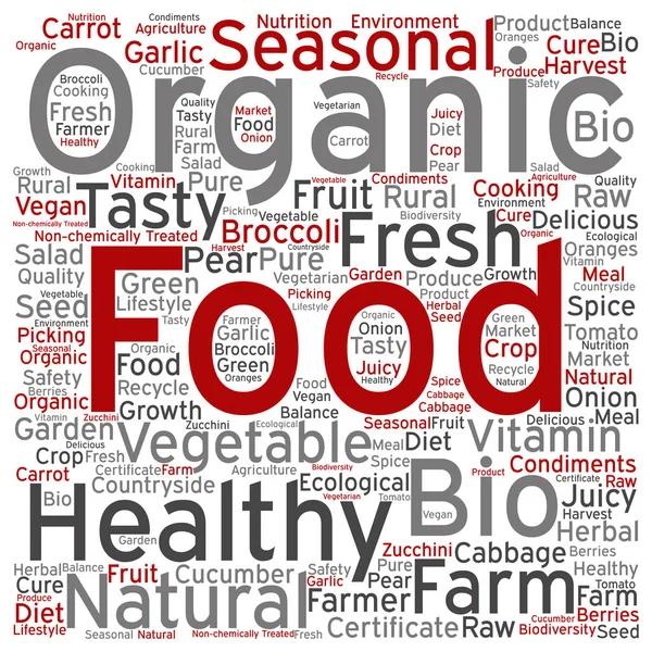 Alimento orgánico verduras biológicas saludables palabra cuadrada nube — Vector de stock