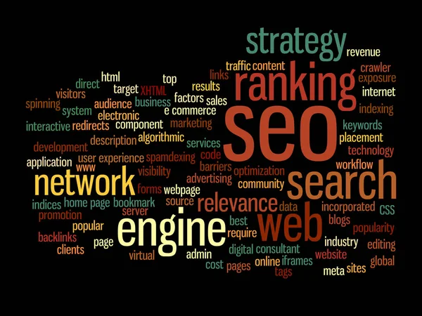 Optimización de motores de búsqueda, SEO abstract word cloud — Vector de stock