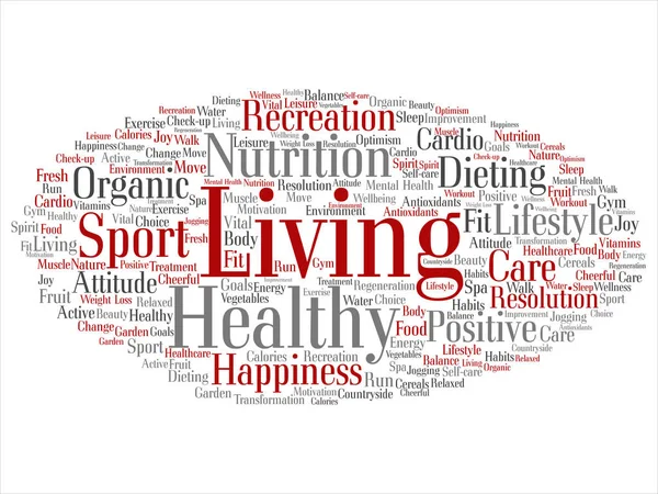 Gezond leven positief voedings- of sport ronde word cloud — Stockvector