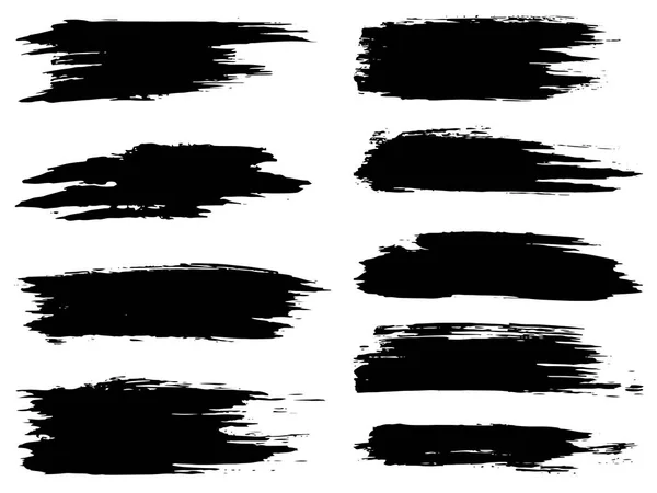 Vector collection of artistic grungy black paint hand made creative brush stroke set isolated on white background. A group of abstract grunge sketches for design education or graphic art decoration — Stock Vector