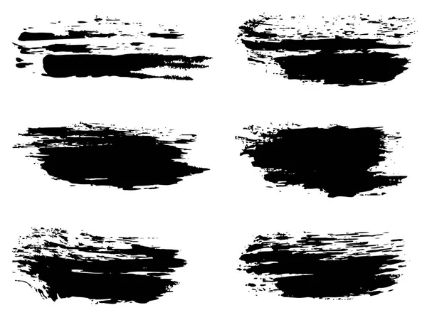 Beyaz arka planda sanatsal grungy siyah el vektör koleksiyonu, yaratıcı fırça darbesi setini izole etti. Tasarım eğitimi veya grafik sanat dekorasyonu için bir grup soyut grunge çizimi