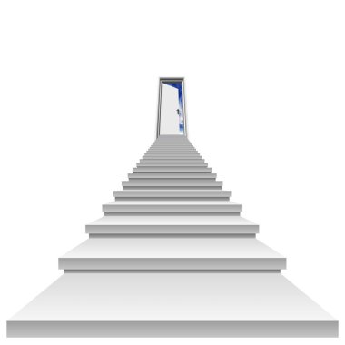 İş, ilerleme, başarı, büyüme, kariyer, başarı, geliştirme, inanç, beyaz arka plan üzerinde yüksek çözünürlüklü kavram ya da kavramsal 3d beyaz beton merdiven din ya da vizyon tasarımlar izole