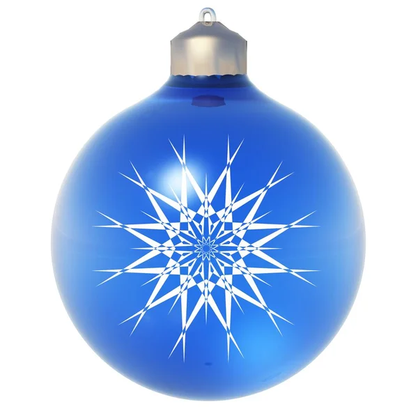 High resolution conceptual 3D blue Christmas ornament with a snowflake as a star isolated on white background, ideal for holiday, religion and seasonal designs — Stock Photo, Image