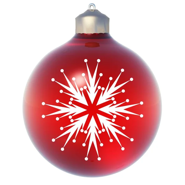 Alta resolução conceitual ornamento de Natal vermelho 3D com um floco de neve como uma estrela isolada em fundo branco, ideal para férias, religião e desenhos sazonais — Fotografia de Stock