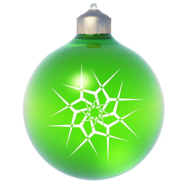 Концептуальный 3D зеленый рождественский орнамент высокого разрешения со снежинкой в виде звезды на белом фоне, идеально подходит для отдыха, религии и сезонных дизайнов — стоковое фото