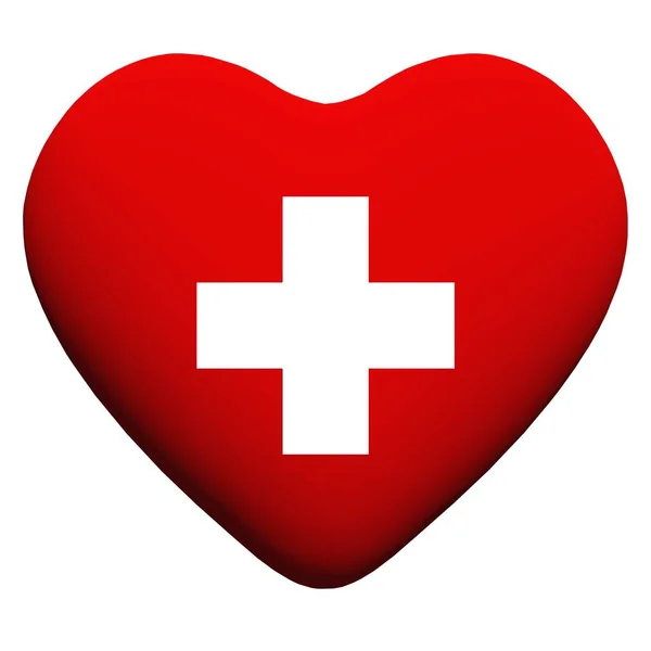 Hoge resolutie 3d hart met een kruis teken of symbool geïsoleerd op een witte achtergrond, ideaal voor medische en sanitaire of Geneeskunde ontwerpen. Het is een concept of conceptuele afbeelding gemaakt voor de gezondheid of cardiologie. — Stockfoto
