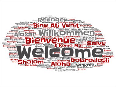 İzole hoş geldiniz uluslararası soyut kelime bulutu